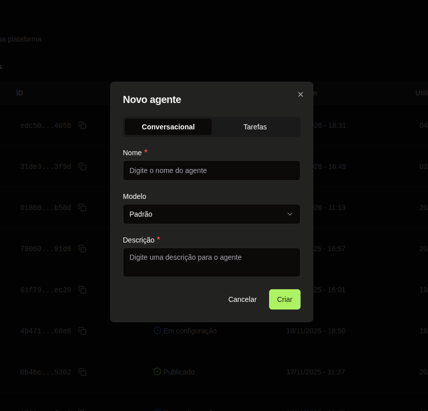 Botão Novo Agent